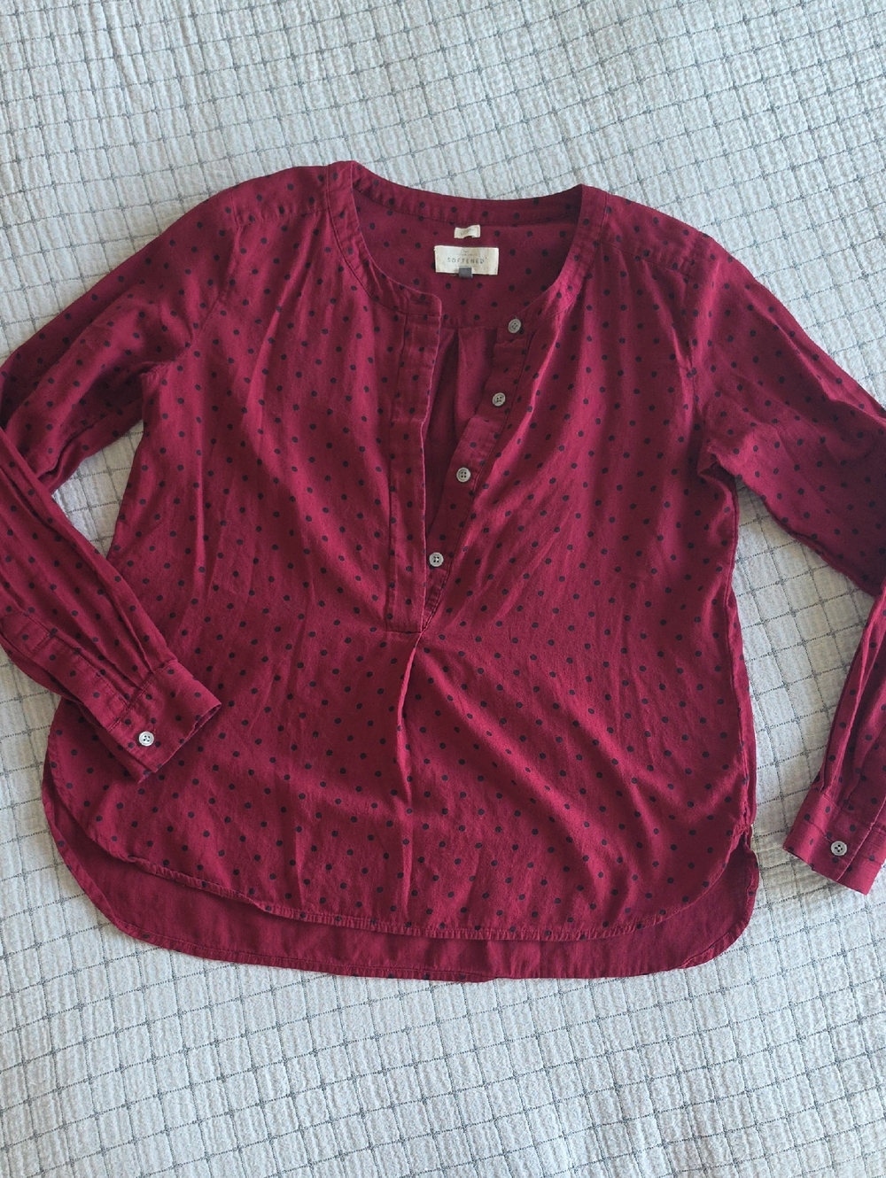 LOFT XXS Petite Burgundy Long-Sleeve Dot Henley Soft Cotton